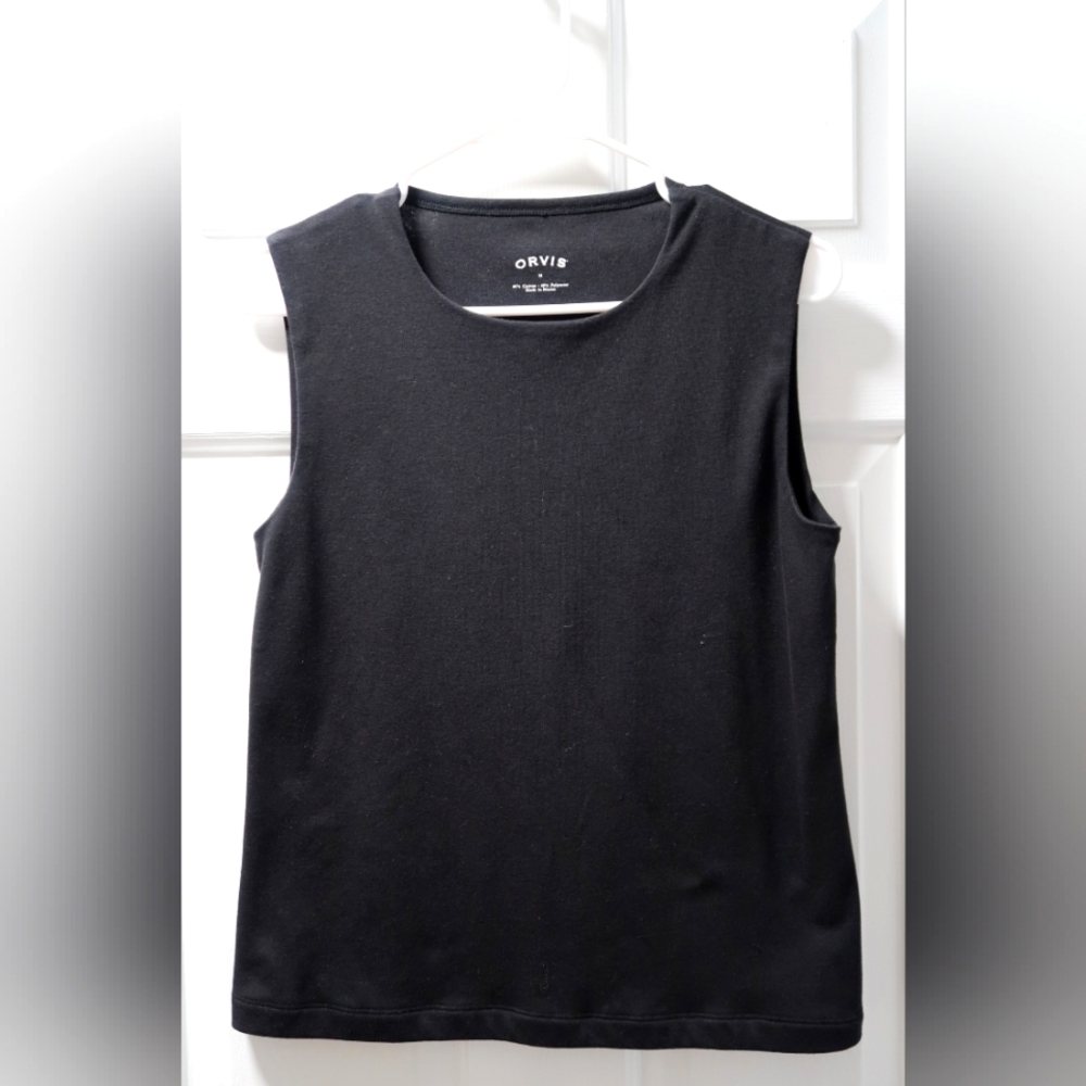 Orvis Solid Black Cotton Blend Sleeveless Tanktop Womens M Casual Stretch